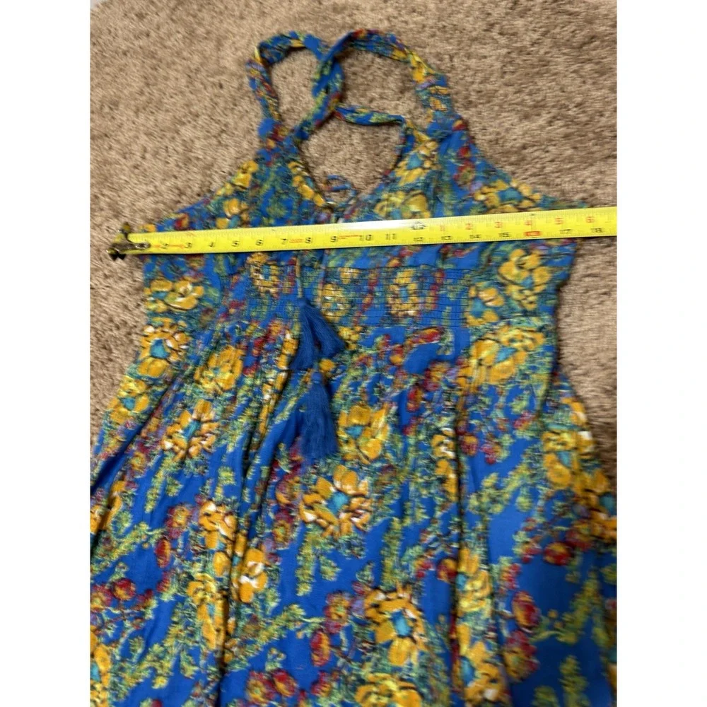 Free People Mini Dress Womens S Blue Washed Ashore Floral Open Back Party Boho